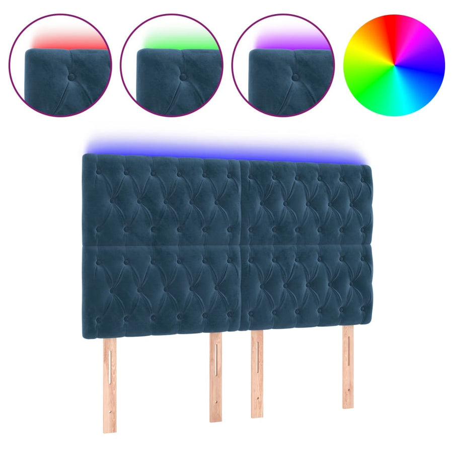 Hoofdbord Led Fluweel 160 x 7 x 118/128 cm Donkerblauw