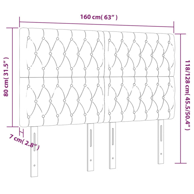 Hoofdbord Led Fluweel 1 160 x 7 x 118/128 cm Roze