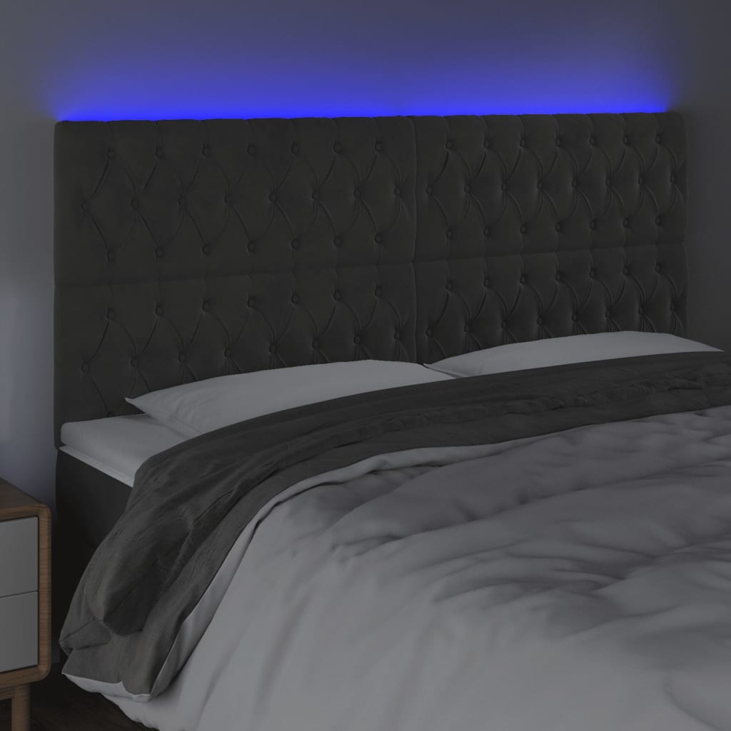 Hoofdbord Led Fluweel 180 x 7 x 118/128 cm Donkergrijs