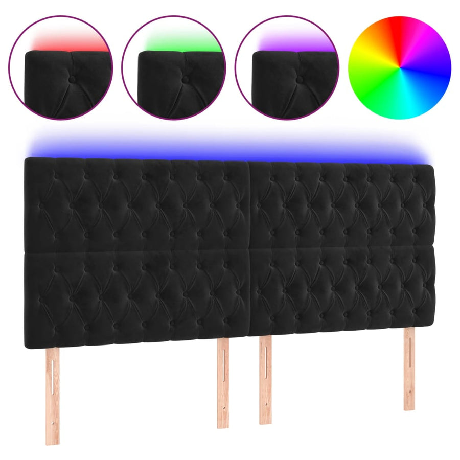 Hoofdbord Led 180X7X118/128 Cm Fluweel Zwart 180 x 7 x 118/128 cm