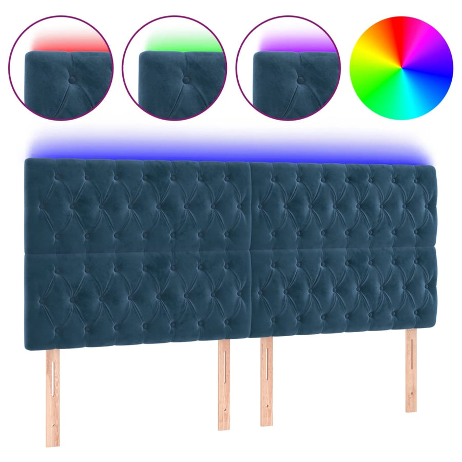 Hoofdbord Led Fluweel 180 x 7 x 118/128 cm Donkerblauw