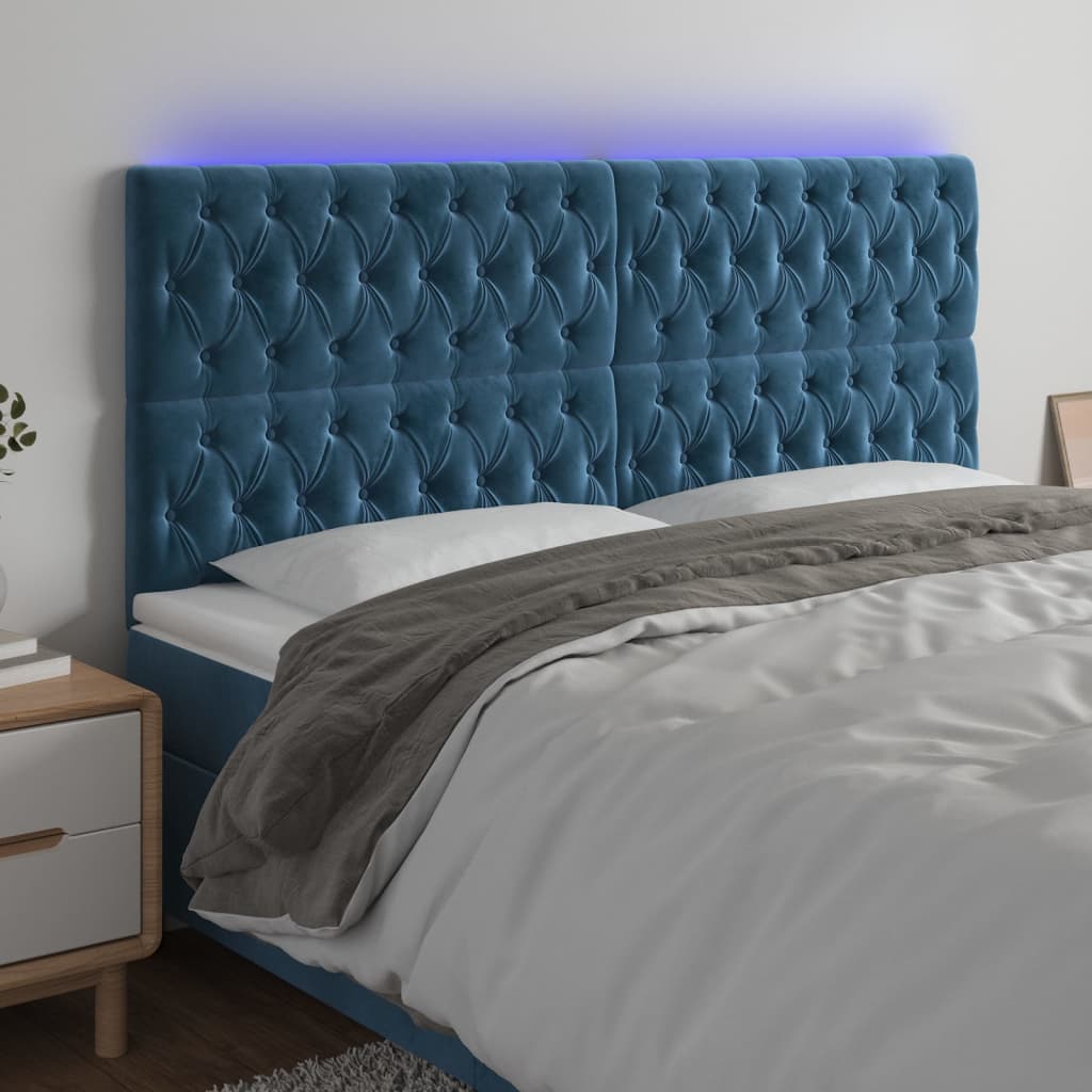 Hoofdbord Led Fluweel 180 x 7 x 118/128 cm Donkerblauw