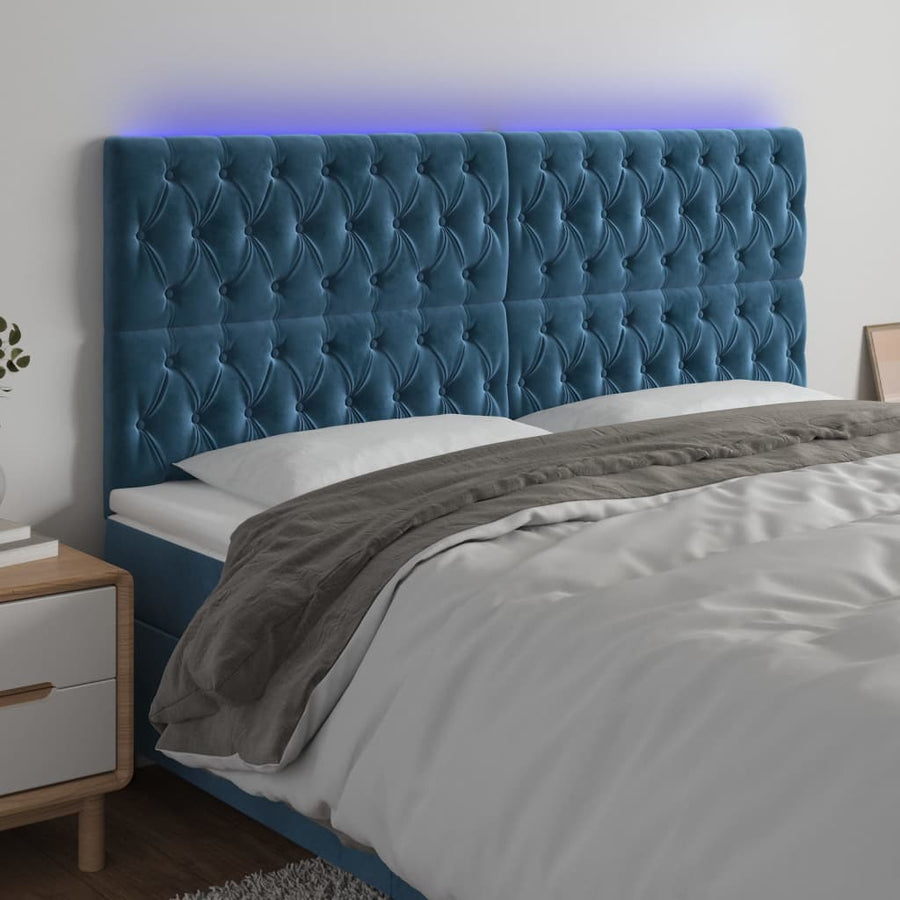 Hoofdbord Led Fluweel 180 x 7 x 118/128 cm Donkerblauw