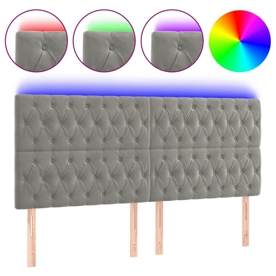 Hoofdbord Led Fluweel 200 x 7 x 118/128 cm Lichtgrijs