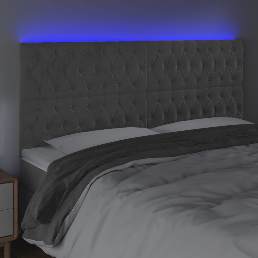 Hoofdbord Led Fluweel 200 x 7 x 118/128 cm Lichtgrijs