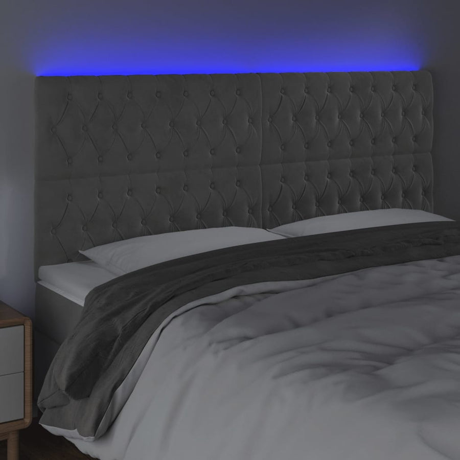Hoofdbord Led Fluweel 200 x 7 x 118/128 cm Lichtgrijs