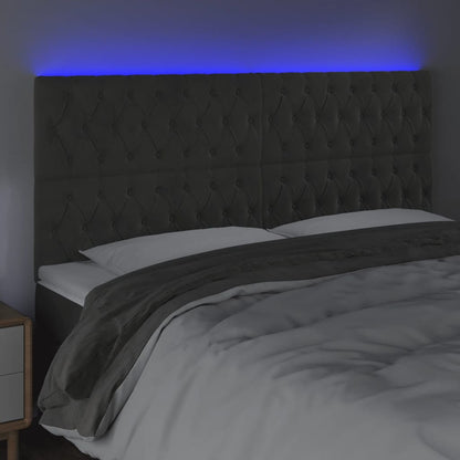 Hoofdbord Led Fluweel 200 x 7 x 118/128 cm Donkergrijs