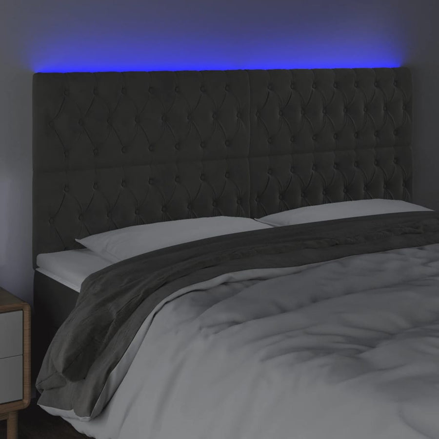 Hoofdbord Led Fluweel 200 x 7 x 118/128 cm Donkergrijs