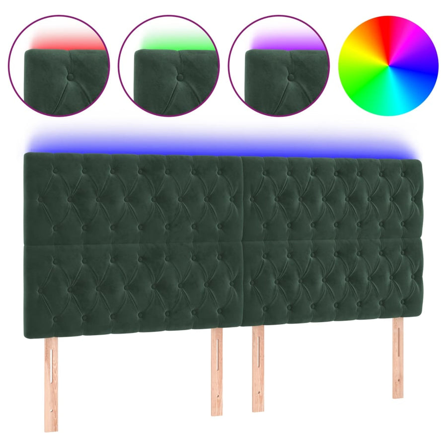 Hoofdbord Led Fluweel 200 x 7 x 118/128 cm Donkergroen