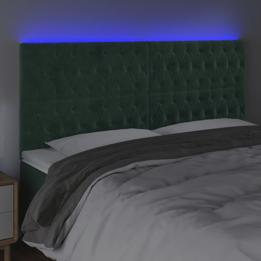 Hoofdbord Led Fluweel 200 x 7 x 118/128 cm Donkergroen
