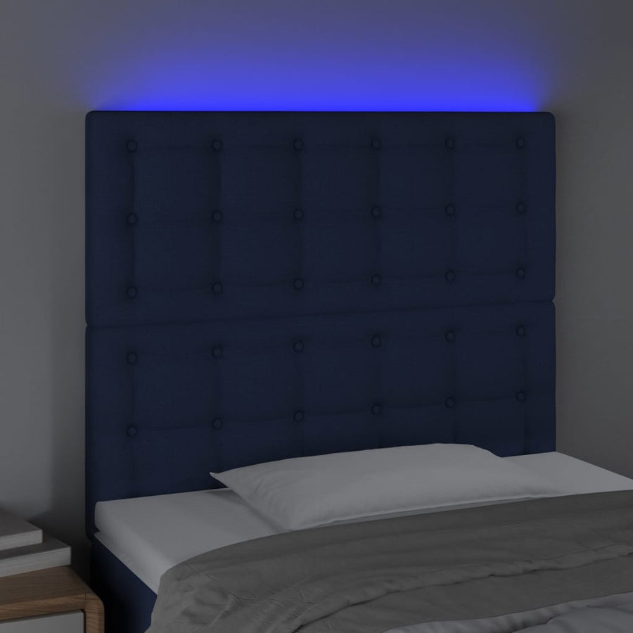 Hoofdbord Led 90X5X118/128 Cm Stof Blauw 90 x 5 x 118/128 cm