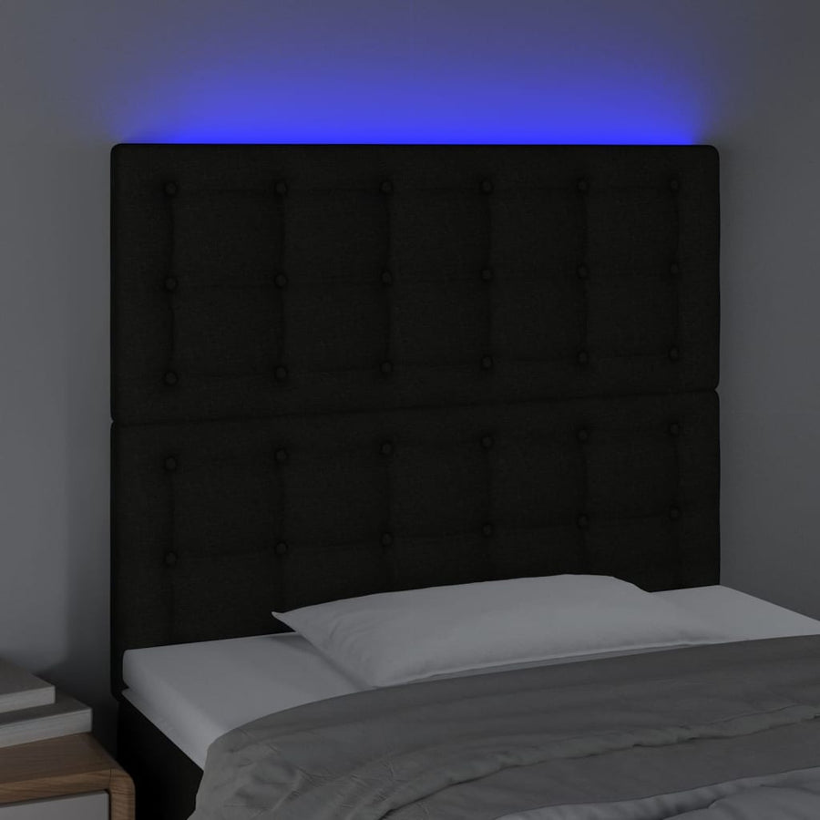 Hoofdbord LED 100x5x118/128 cm stof zwart 100 x 5 x 118/128 cm Zwart