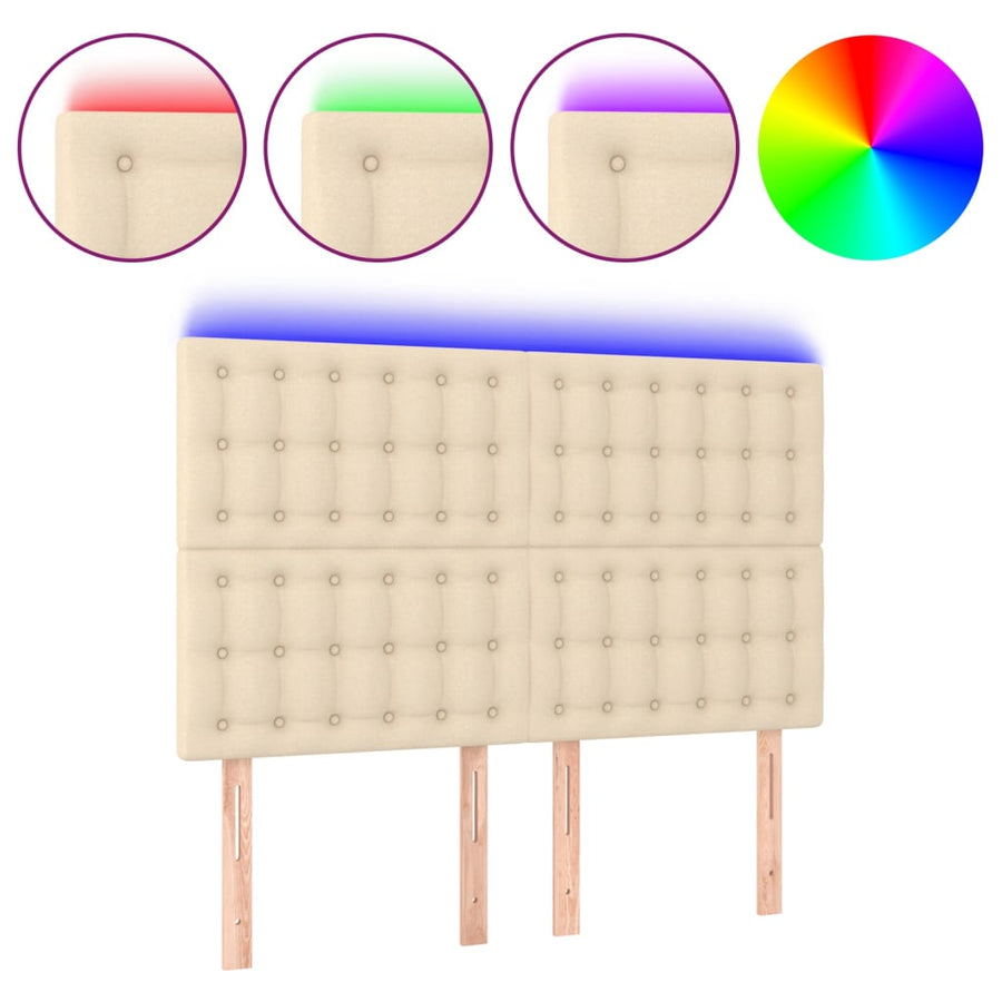 Hoofdbord Led Stof Kleurig 144 x 5 x 118/128 cm Crème