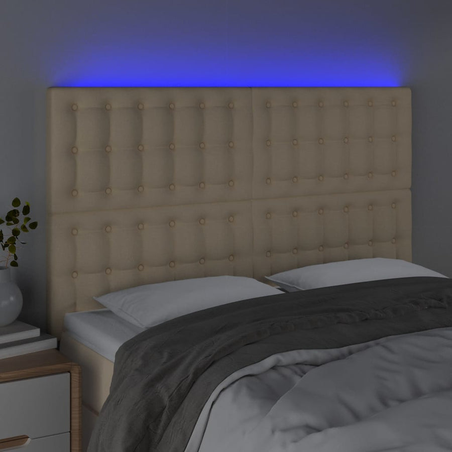 Hoofdbord Led Stof Kleurig 144 x 5 x 118/128 cm Crème