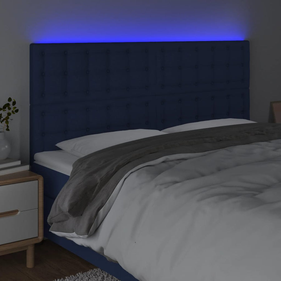 Hoofdbord LED 180x5x118/128 cm stof blauw