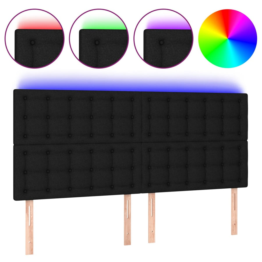Hoofdbord Led Stof 200 x 5 x 118/128 cm Zwart
