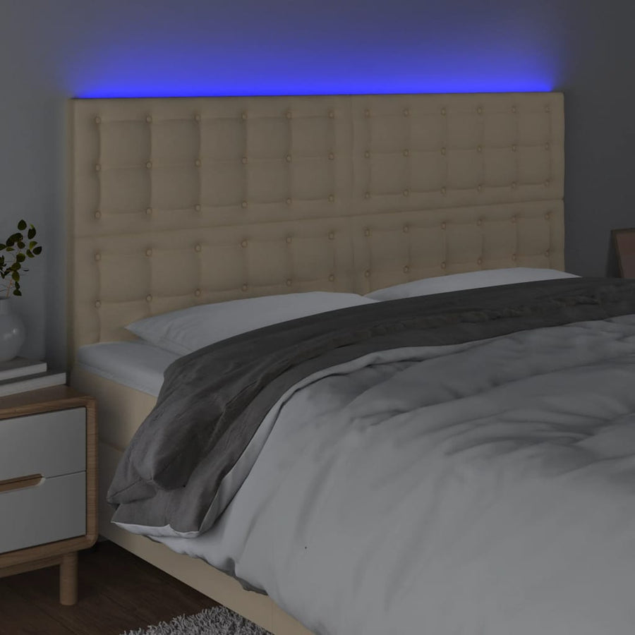 Hoofdbord Led Stof Kleurig 1 200 x 5 x 118/128 cm Crème