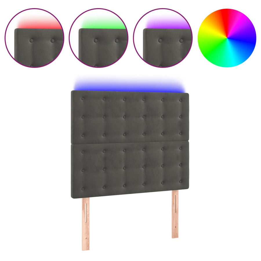 Hoofdbord Led Fluweel 80 x 5 x 118/128 cm Donkergrijs