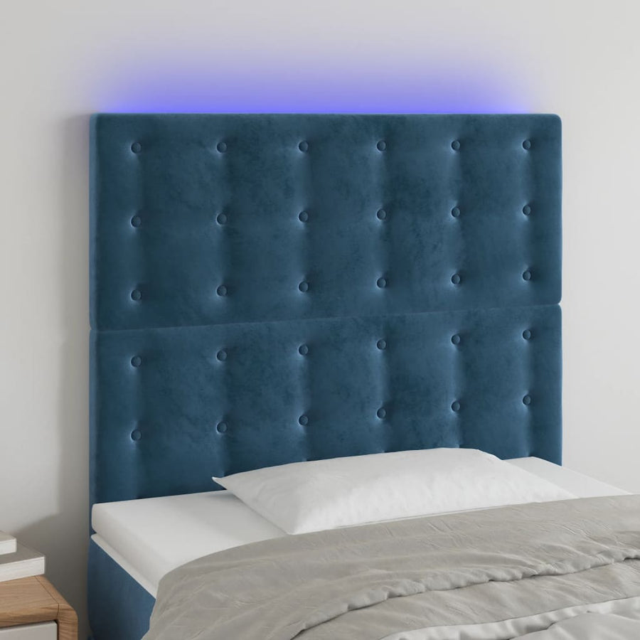 Hoofdbord Led Fluweel 1 80 x 5 x 118/128 cm Donkerblauw