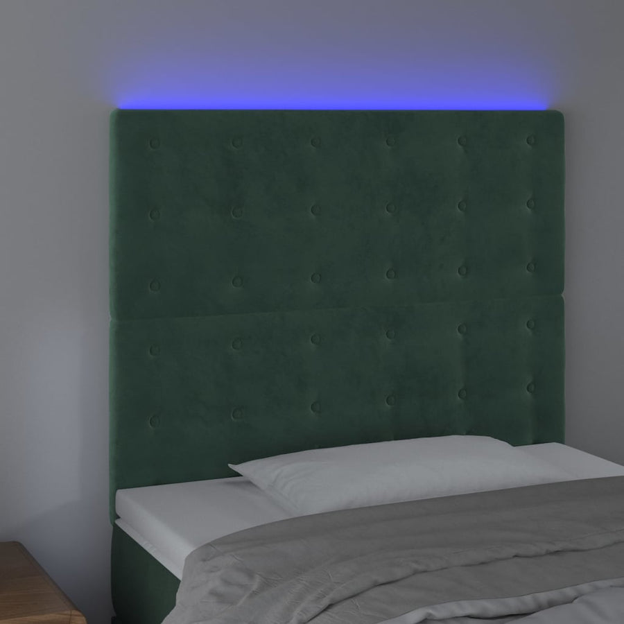 Hoofdbord Led 90X5X118/128 Cm Fluweel Donkergroen 90 x 5 x 118/128 cm