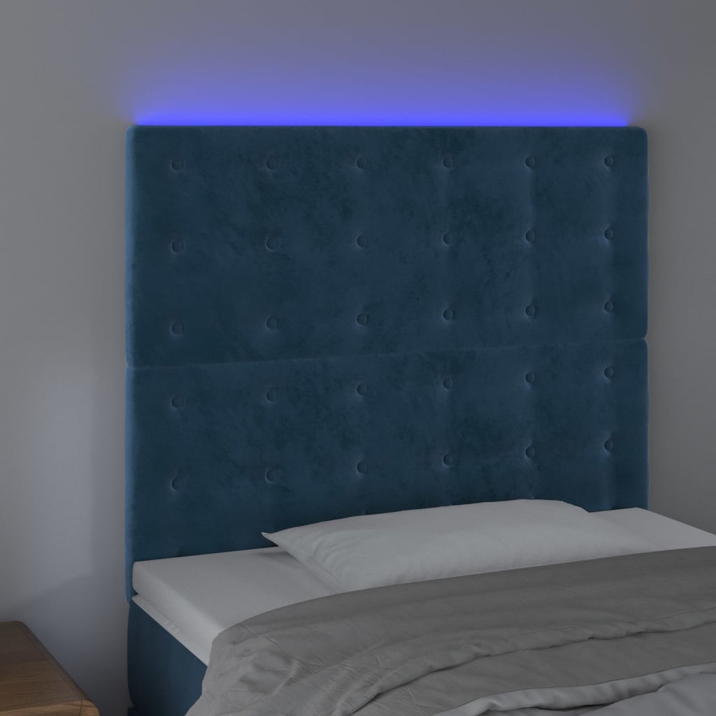 Hoofdbord Led 90X5X118/128 Cm Fluweel Donkerblauw 90 x 5 x 118/128 cm