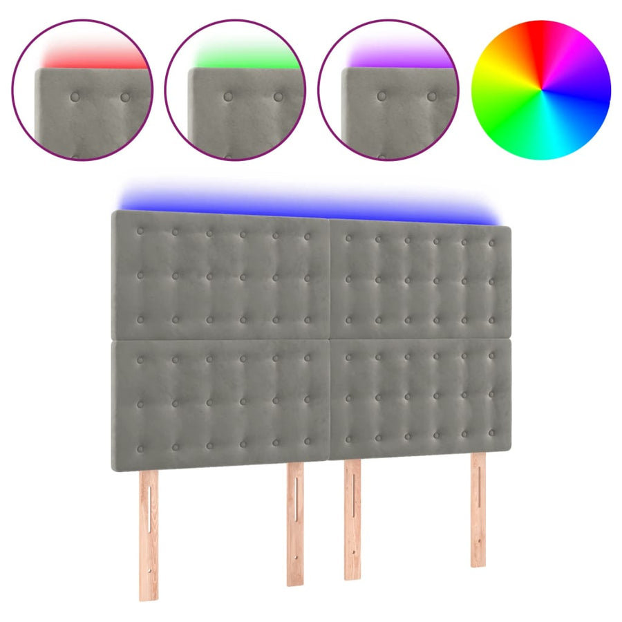 Hoofdbord Led Fluweel 144 x 5 x 118/128 cm Lichtgrijs