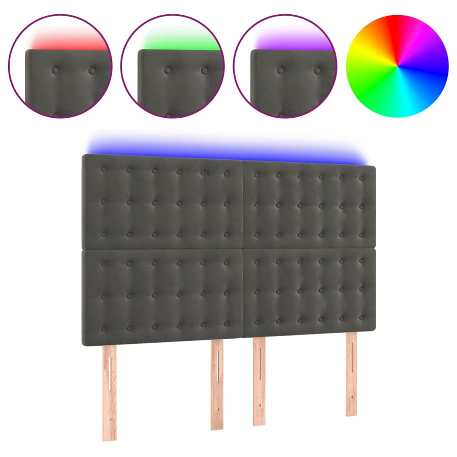 Hoofdbord Led Fluweel 1 144 x 5 x 118/128 cm Donkergrijs