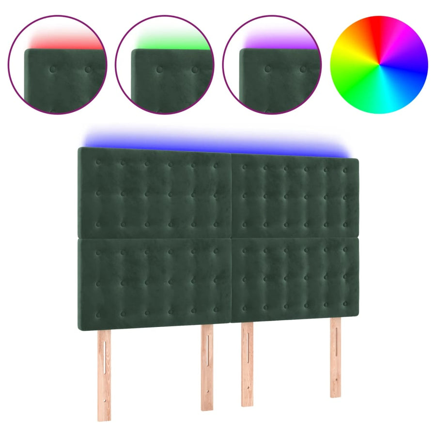 Hoofdbord Led Fluweel 1 144 x 5 x 118/128 cm Donkergroen