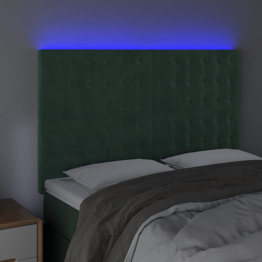Hoofdbord Led Fluweel 1 144 x 5 x 118/128 cm Donkergroen