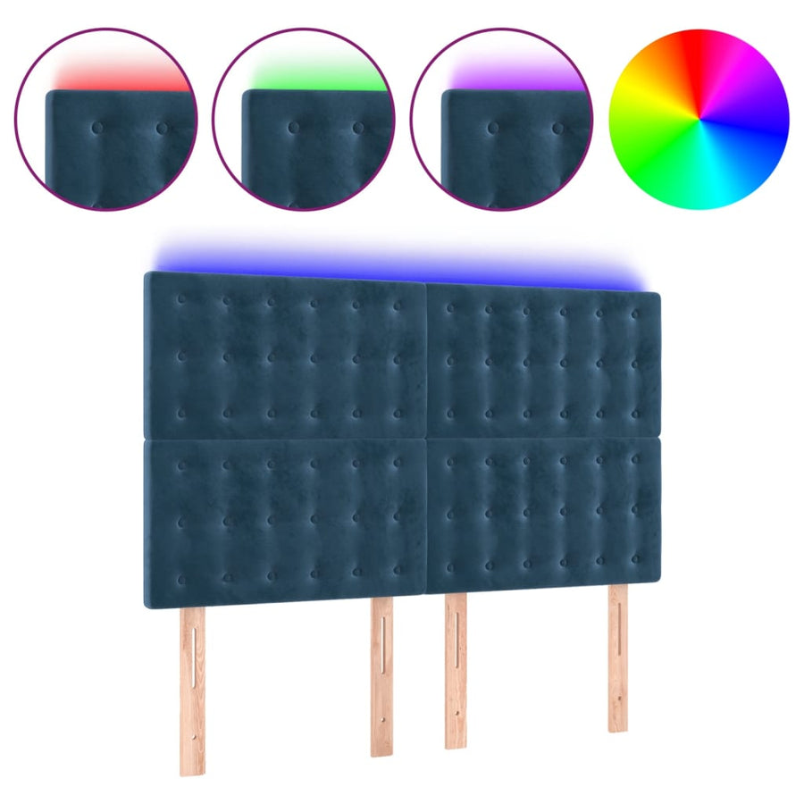 Hoofdbord Led Fluweel 144 x 5 x 118/128 cm Donkerblauw