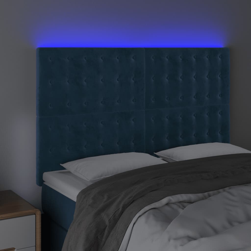 Hoofdbord Led Fluweel 144 x 5 x 118/128 cm Donkerblauw