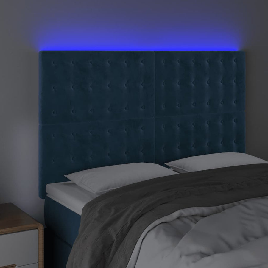 Hoofdbord Led Fluweel 144 x 5 x 118/128 cm Donkerblauw