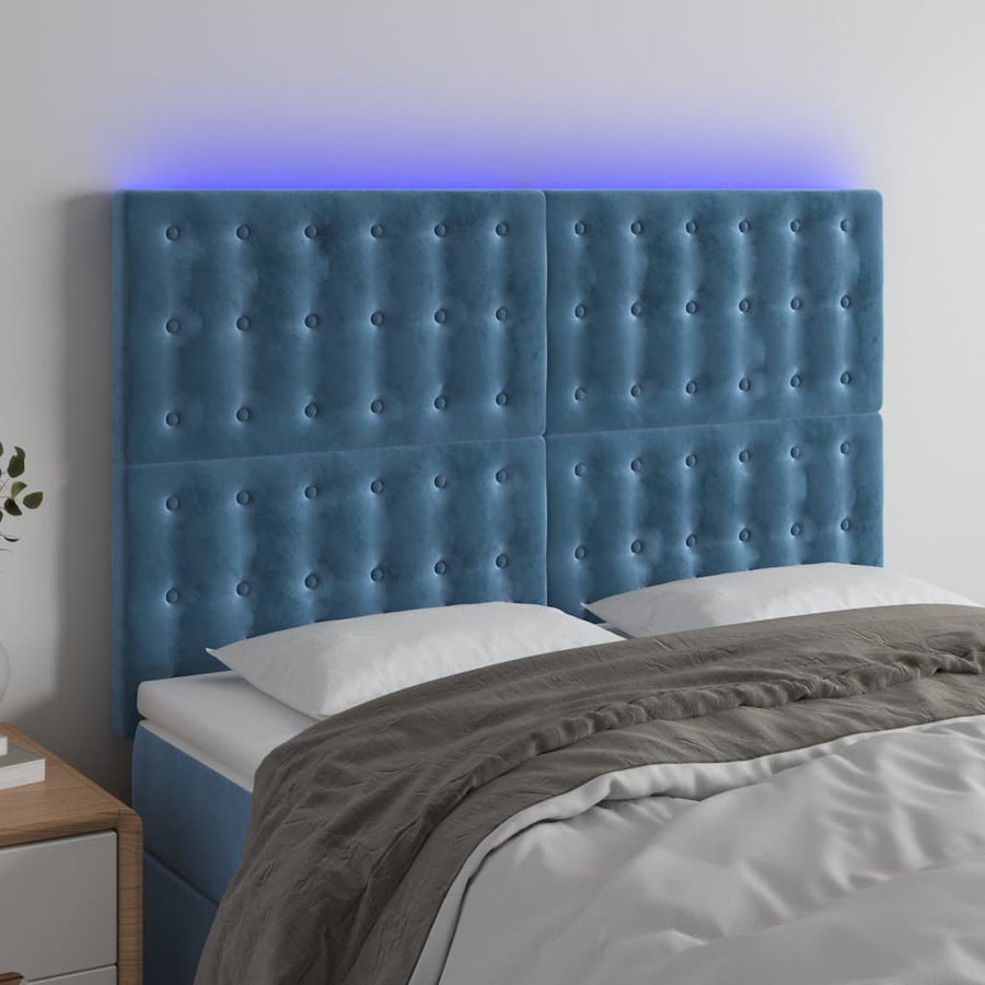 Hoofdbord Led Fluweel 144 x 5 x 118/128 cm Donkerblauw