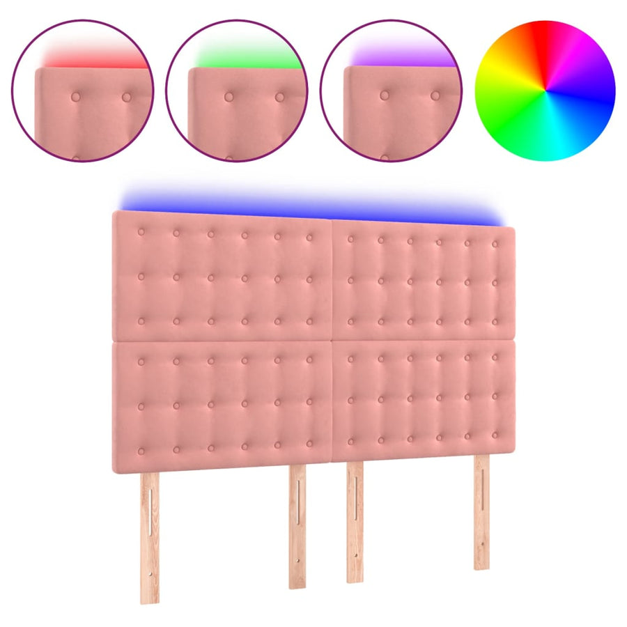 Hoofdbord Led Fluweel Zwart 1 144 x 5 x 118/128 cm Roze