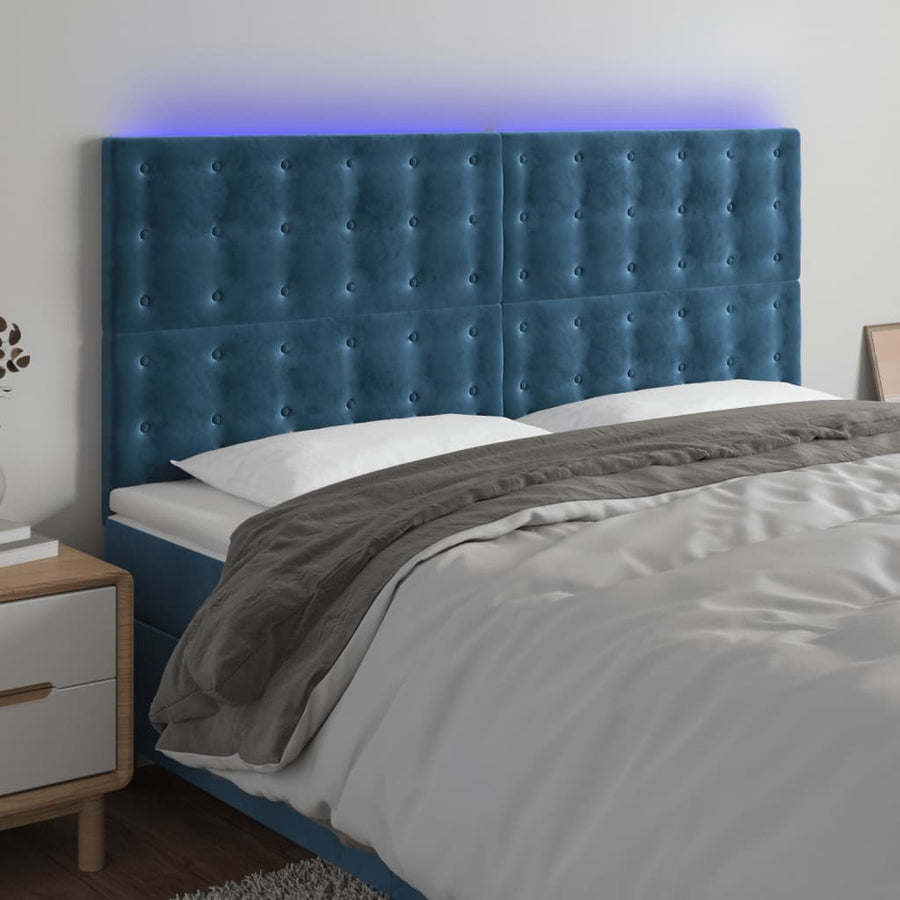 Hoofdbord Led Fluweel 1 160 x 5 x 118/128 cm Donkerblauw