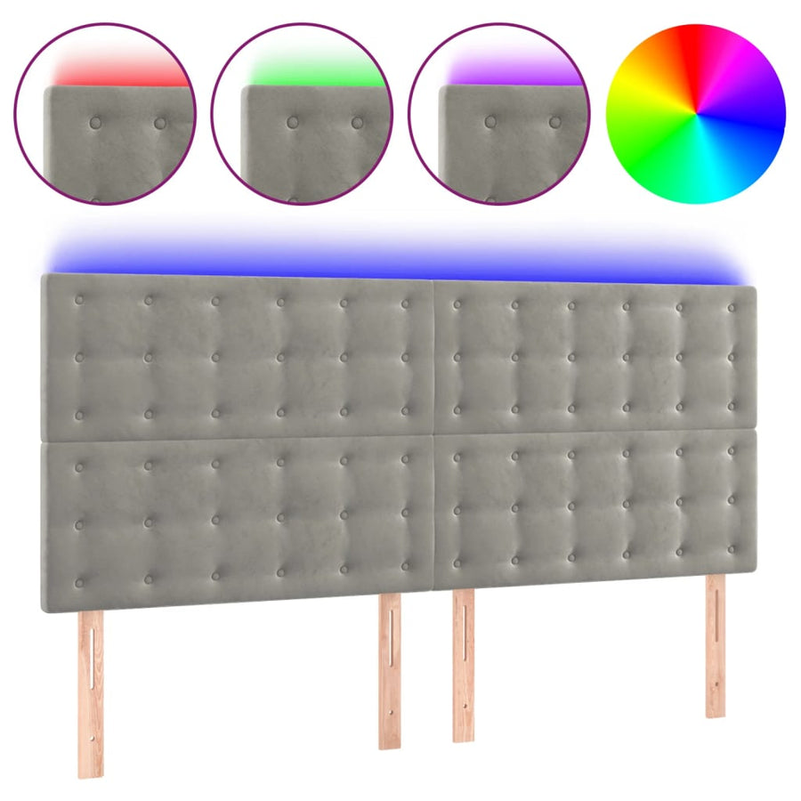 Hoofdbord Led 180X5X118/128 Cm Fluweel Lichtgrijs 180 x 5 x 118/128 cm