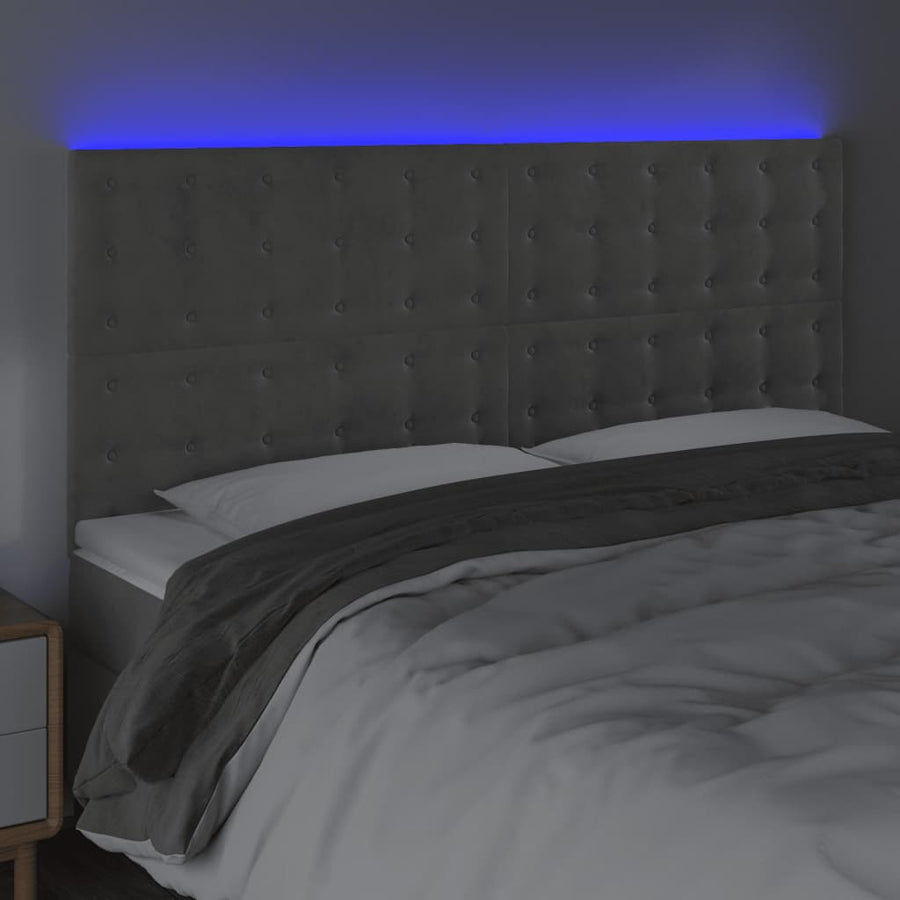 Hoofdbord Led 180X5X118/128 Cm Fluweel Lichtgrijs 180 x 5 x 118/128 cm