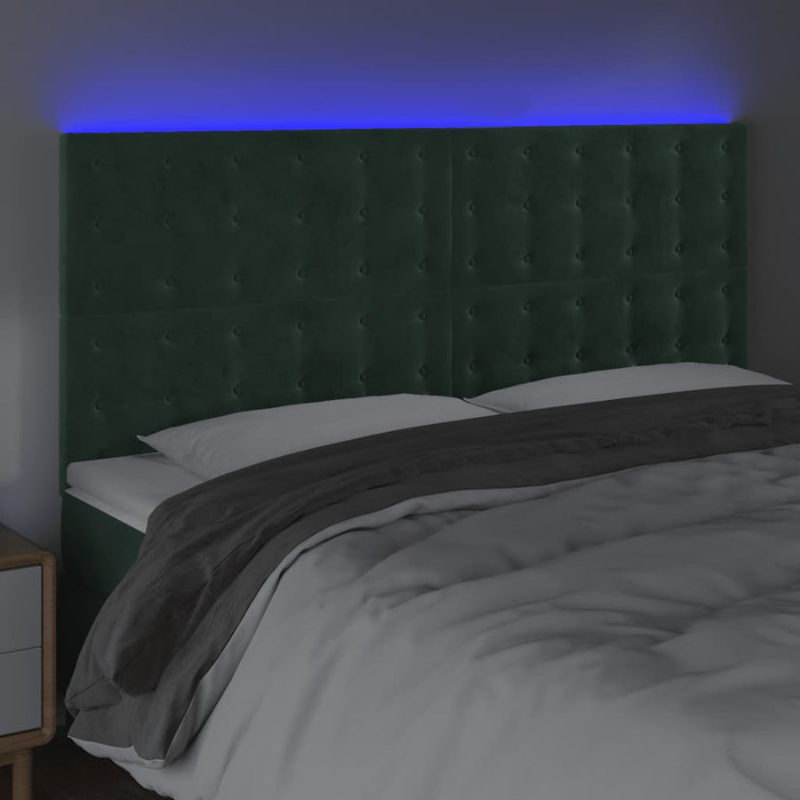 Hoofdbord Led 180X5X118/128 Cm Fluweel Donkergroen 180 x 5 x 118/128 cm