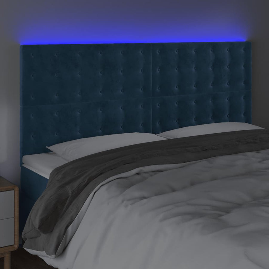 Hoofdbord Led 180X5X118/128 Cm Fluweel Donkerblauw 180 x 5 x 118/128 cm