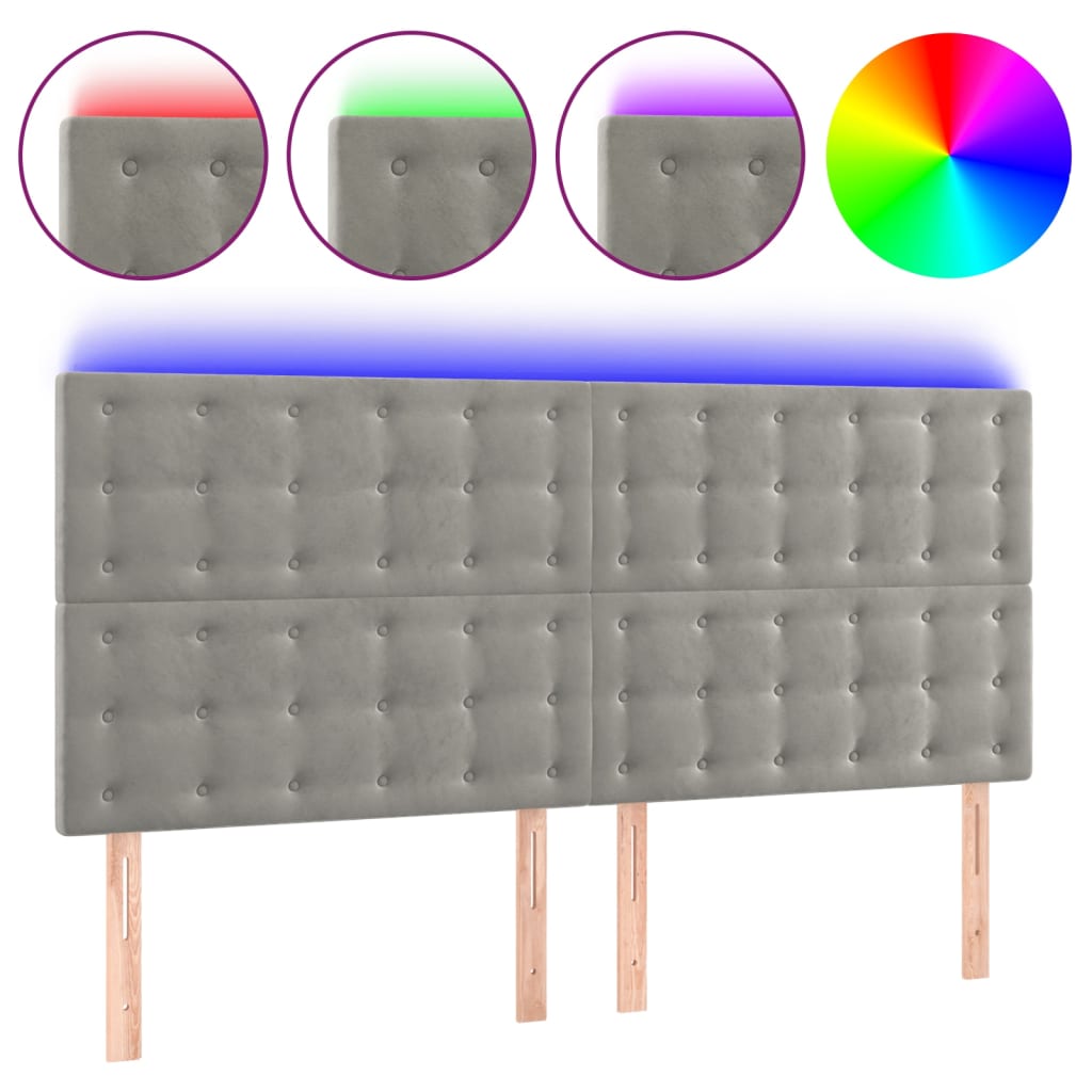 Hoofdbord Led Fluweel 200 x 5 x 118/128 cm Lichtgrijs