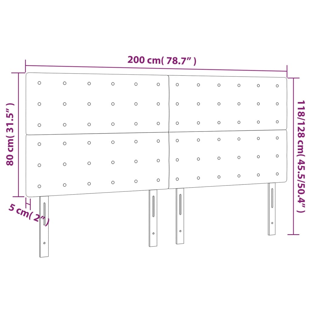 Hoofdbord Led Fluweel 200 x 5 x 118/128 cm Lichtgrijs