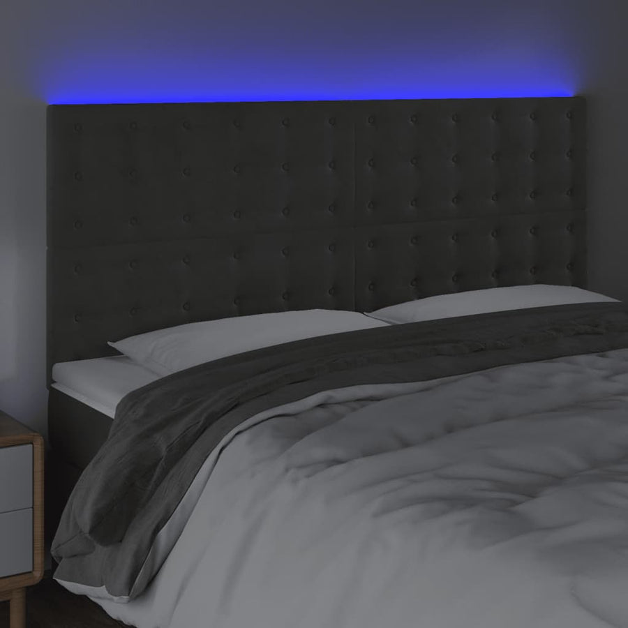 Hoofdbord Led Fluweel 200 x 5 x 118/128 cm Donkergrijs