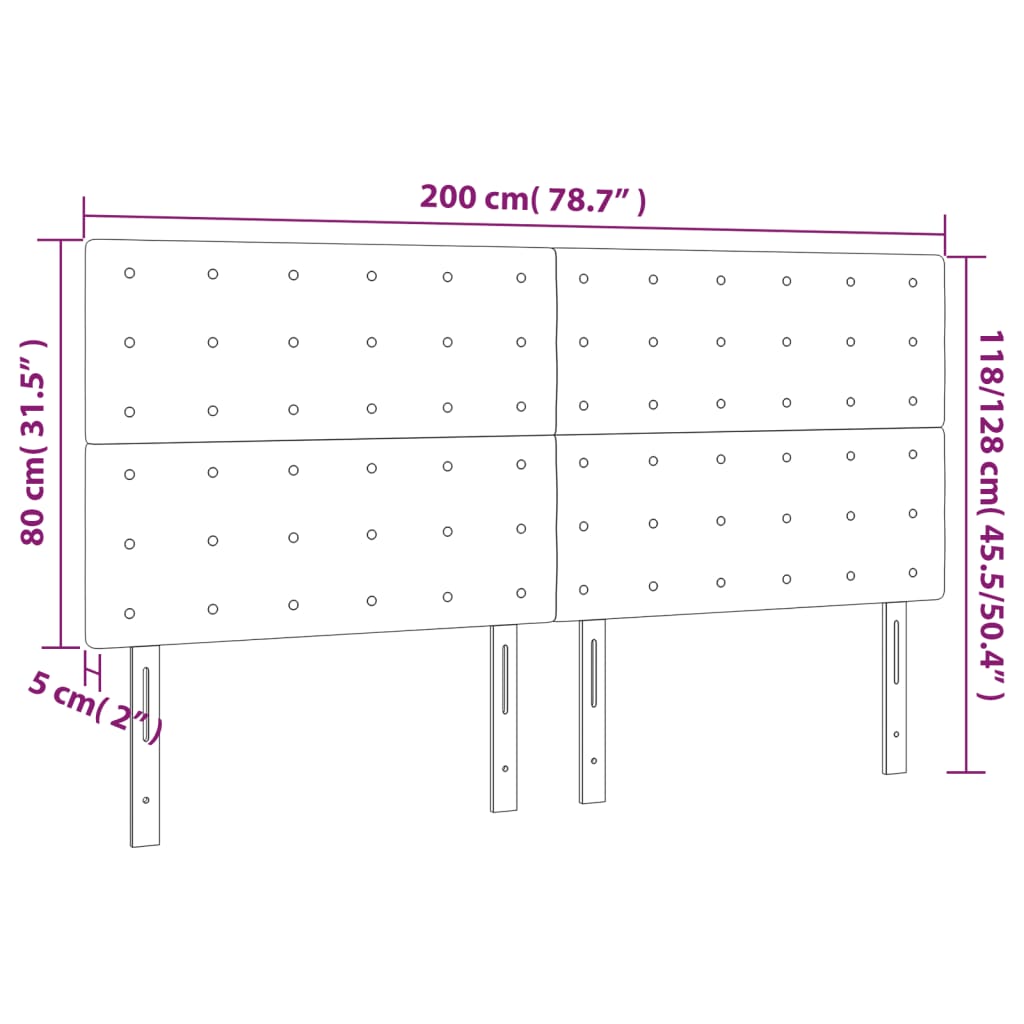 Hoofdbord Led Fluweel 200 x 5 x 118/128 cm Zwart