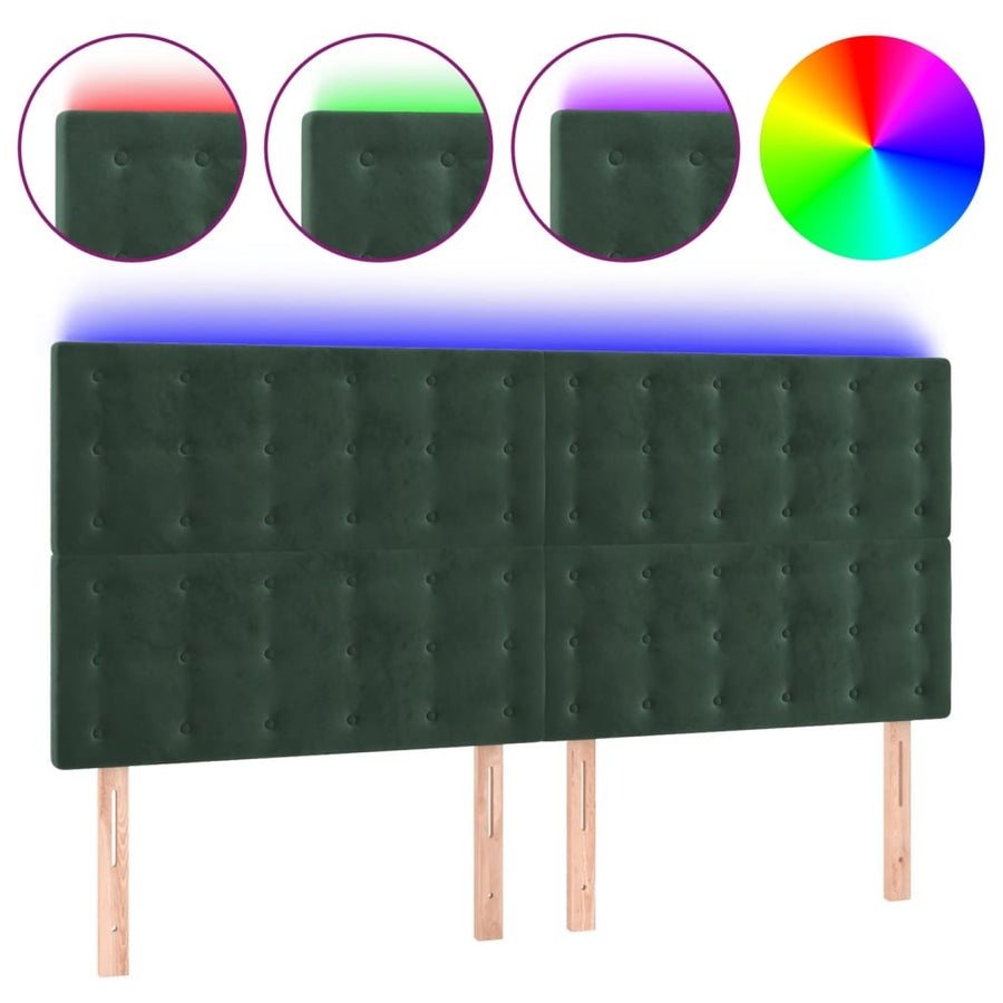 Hoofdbord Led 200X5X118/128 Cm Fluweel Donkergroen 200 x 5 x 118/128 cm