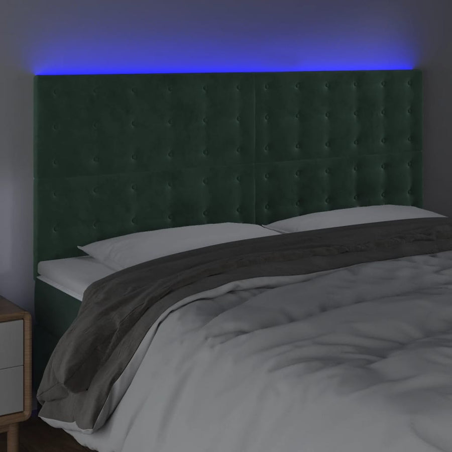 Hoofdbord Led 200X5X118/128 Cm Fluweel Donkergroen 200 x 5 x 118/128 cm