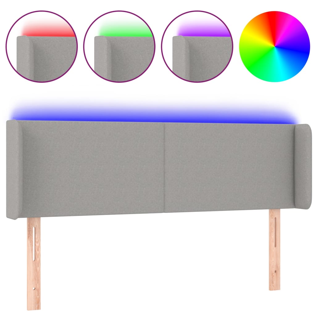 Hoofdbord LED 147x16x78/88 cm stof lichtgrijs 147 x 16 x 78/88 cm Lichtgrijs