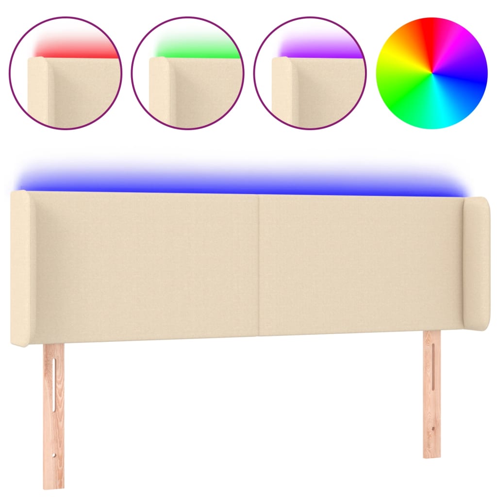 Hoofdbord Led Stof Kleurig 147 x 16 x 78/88 cm Crème