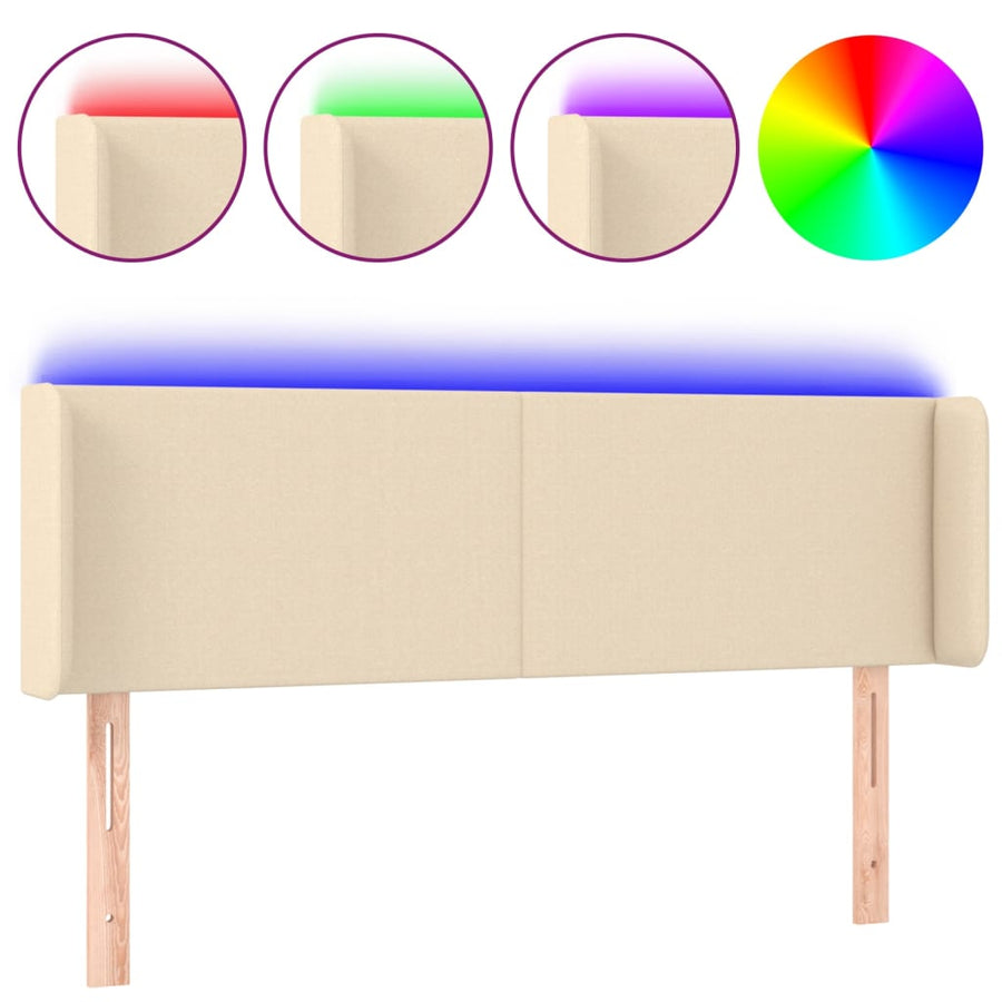Hoofdbord Led Stof Kleurig 147 x 16 x 78/88 cm Crème