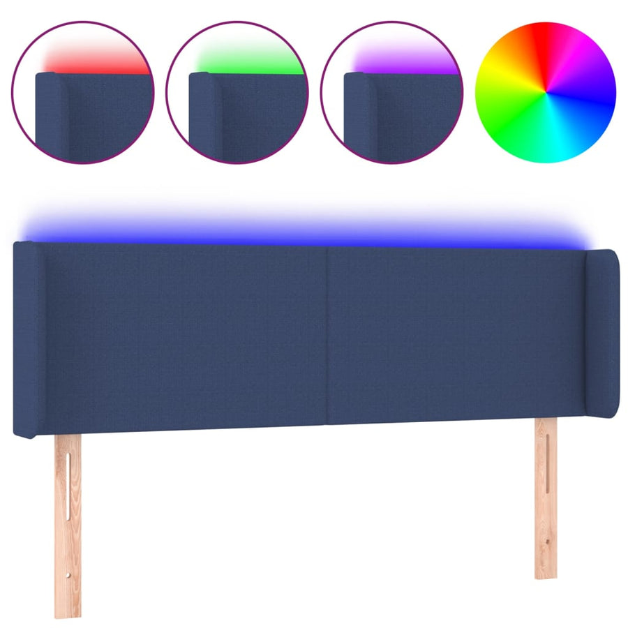 Hoofdbord Led Stof 147 x 16 x 78/88 cm Blauw