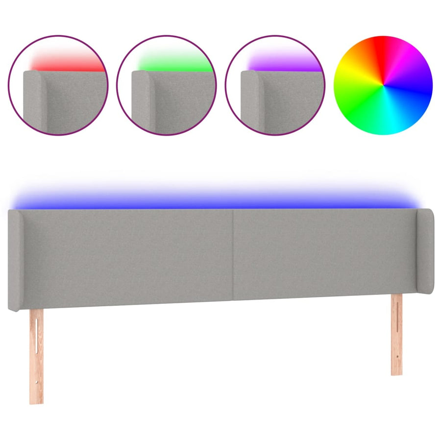 Hoofdbord LED 163x16x78/88 cm stof lichtgrijs 163 x 16 x 78/88 cm Lichtgrijs